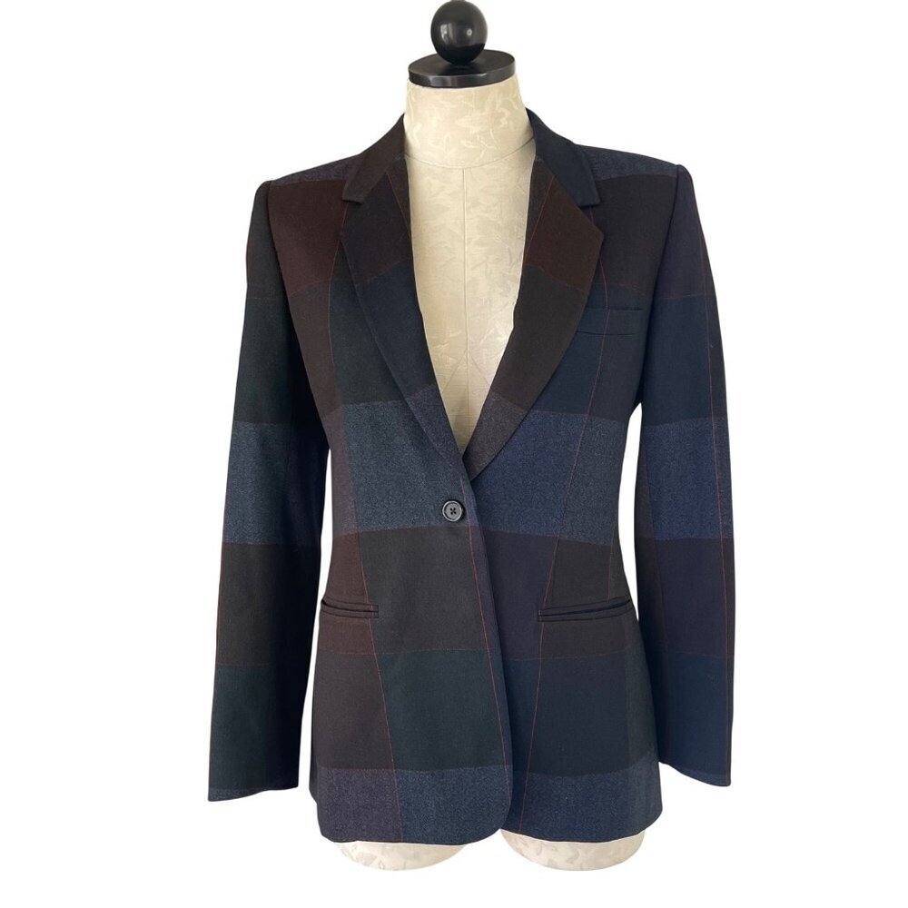 Alan Austin Vintage Womens Blazer Size 6 Blue Plaid Pockets Casual Pure Wool